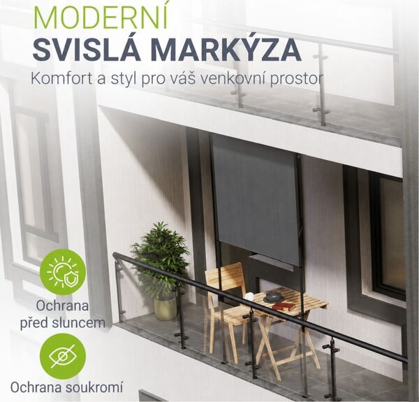 Svislá balkonová markýza 150 × 310 cm bez vrtání, šedá
