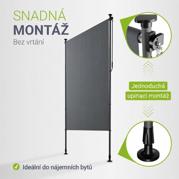 Svislá balkonová markýza 150 × 310 cm bez vrtání, šedá