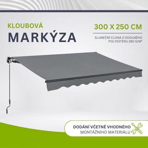 Kloubová markýza 300 × 250 cm na terasu a balkon, šedá