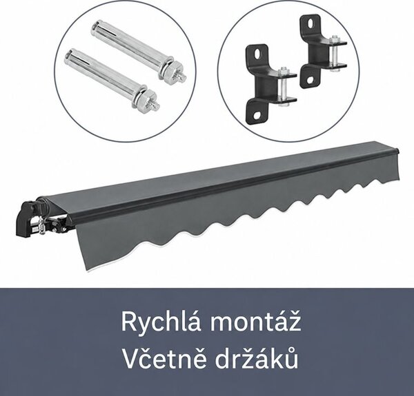 Kloubová markýza 350 × 300 cm na terasu a balkon, šedá
