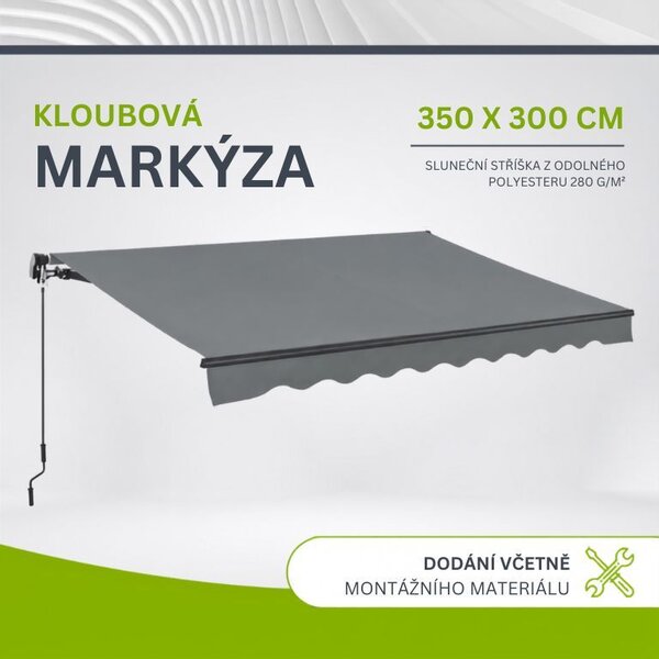 Kloubová markýza 350 × 300 cm na terasu a balkon, šedá