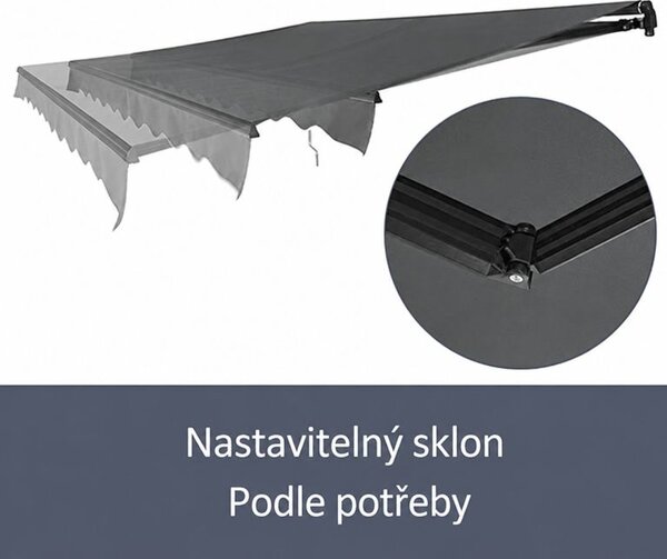 Kloubová markýza 350 × 300 cm na terasu a balkon, šedá