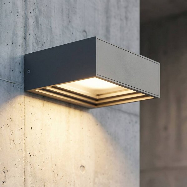 Lucande LED nástěnné světlo Ashkan, antracit, IP65, Hliník / šedá / zinek, kov, Moderní