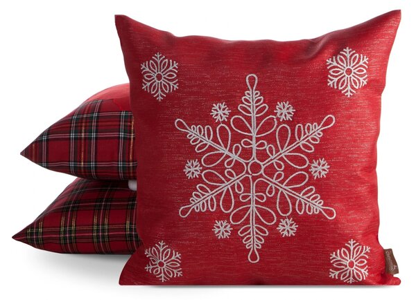 VÁNOČNÍ DEKORAČNÍ POVLAK NA POLŠTÁŘ SNOWFLAKE 45X45 CM ČERVENÁ