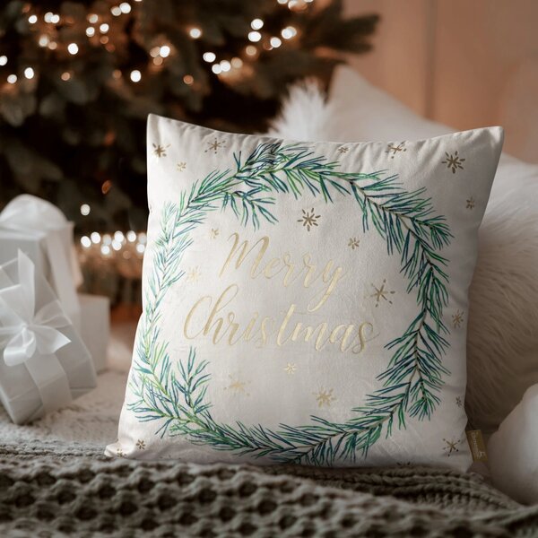 VÁNOČNÍ DEKORAČNÍ POVLAK NA POLŠTÁŘ MERRY1 45X45 CM VZOROVANÁ