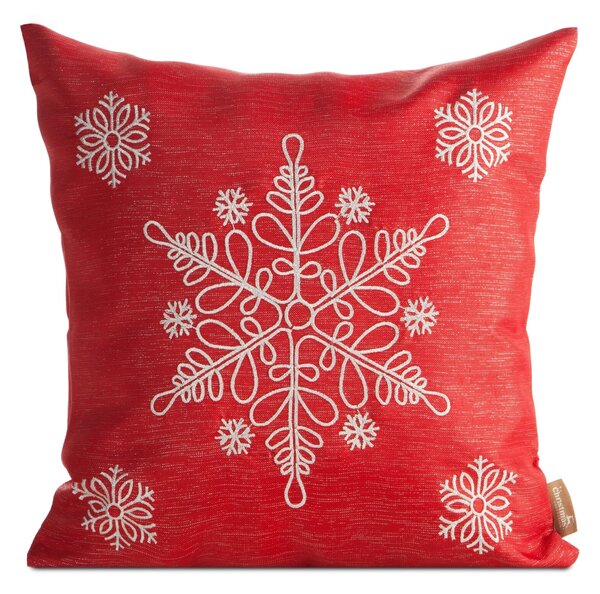 VÁNOČNÍ DEKORAČNÍ POVLAK NA POLŠTÁŘ SNOWFLAKE 45X45 CM ČERVENÁ