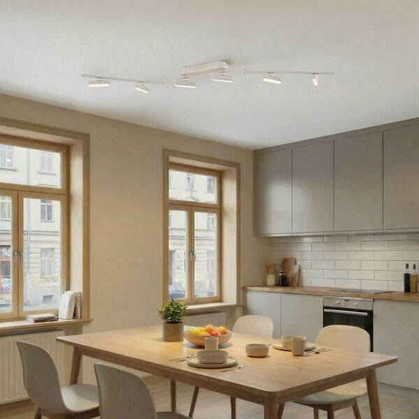 Lindby LED reflektor Eldrin, bílý, 6 světel, světelný pásek, stmívatelný, Bílá / opál, Obývací pokoj / jídelna, kov, Moderní