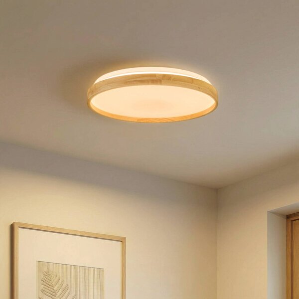 Lindby Smart LED stropní svítidlo Mirren wood Ø39,5cm Tuya, stmívatelný, Obývací pokoj / jídelna, Plast, Moderní