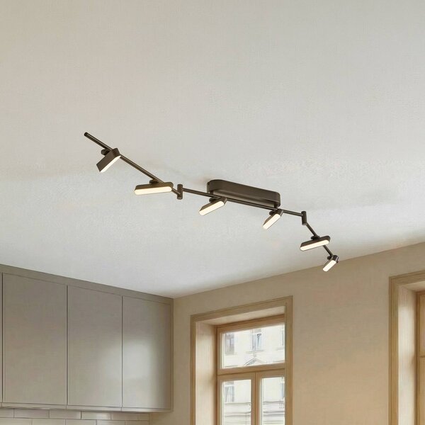 Lindby LED reflektor Eldrin, černý, 6 světel, světelný pásek, stmívatelný, Černá, Obývací pokoj / jídelna, kov, Moderní