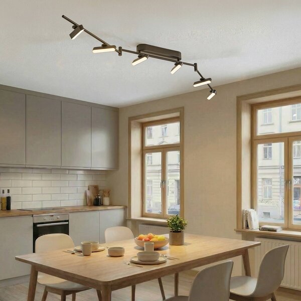 Lindby LED reflektor Eldrin, černý, 6 světel, světelný pásek, stmívatelný, Černá, Obývací pokoj / jídelna, kov, Moderní