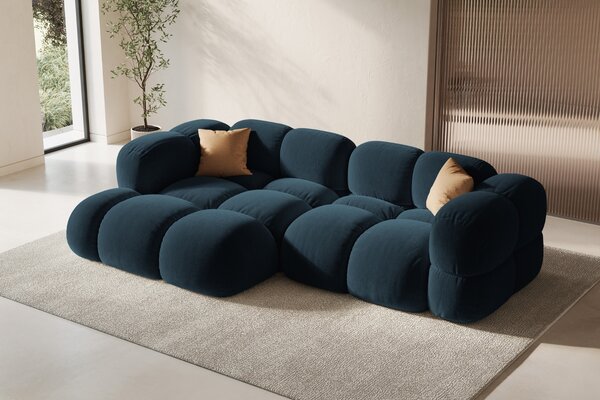 -25 % Dny MOMENTI– Cosmopolitan Design Tmavě modrá sametová rohová pohovka Loretto 250 cm, levá