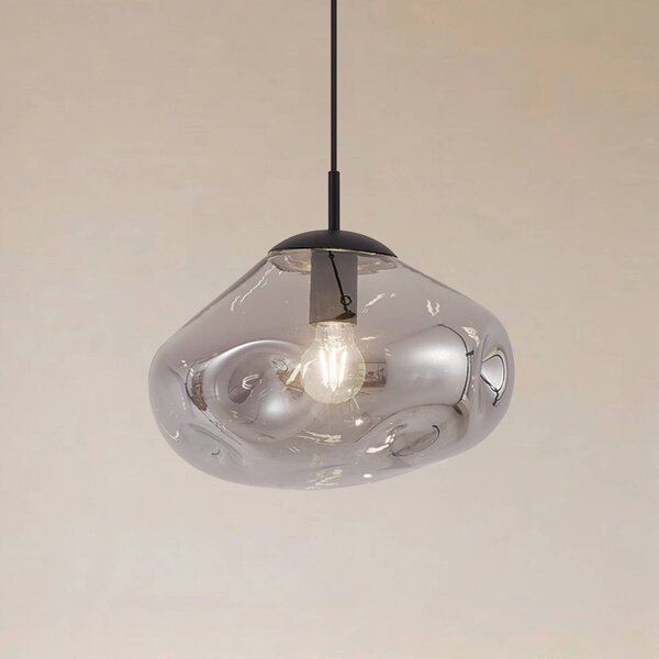 Lindby závěsné světlo Lelia, kouřově šedé, sklo, Ø 35 cm, stmívatelný, Hliník / šedá / zinek, Obývací pokoj / jídelna, Sklo, Design