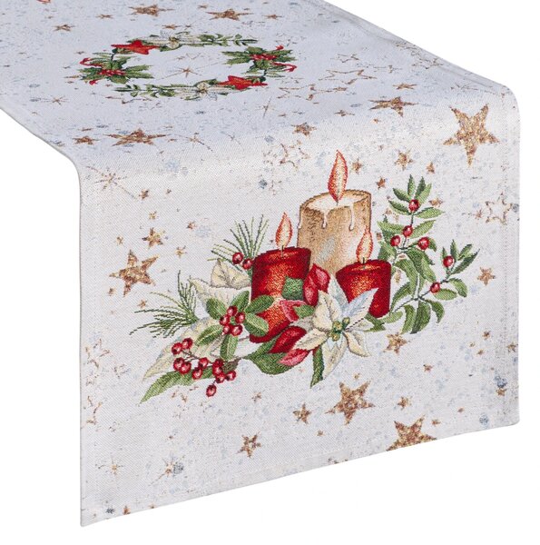 VÁNOČNÍ GOBELÍNOVÝ BĚHOUN NA STŮL CANDLES 45X140 CM VZOROVANÁ