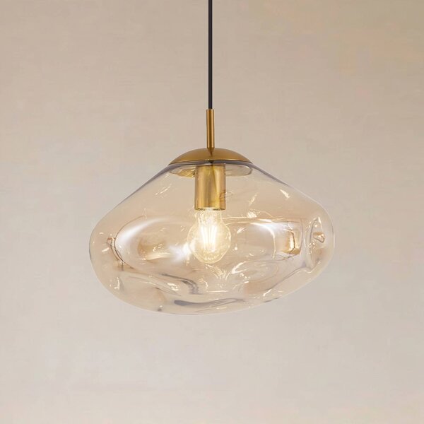 Lindby závěsné světlo Lelia, jantarová, sklo, Ø 35 cm, stmívatelný, Krémová / jantar, Obývací pokoj / jídelna, Sklo, Design