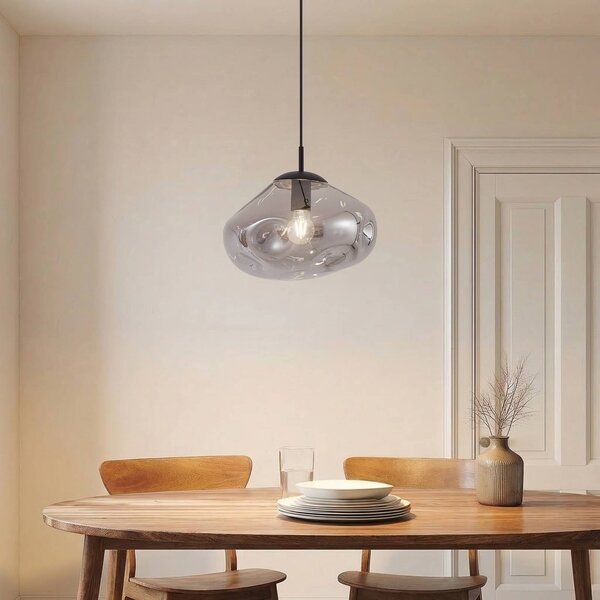 Lindby závěsné světlo Lelia, kouřově šedé, sklo, Ø 35 cm, stmívatelný, Hliník / šedá / zinek, Obývací pokoj / jídelna, Sklo, Design
