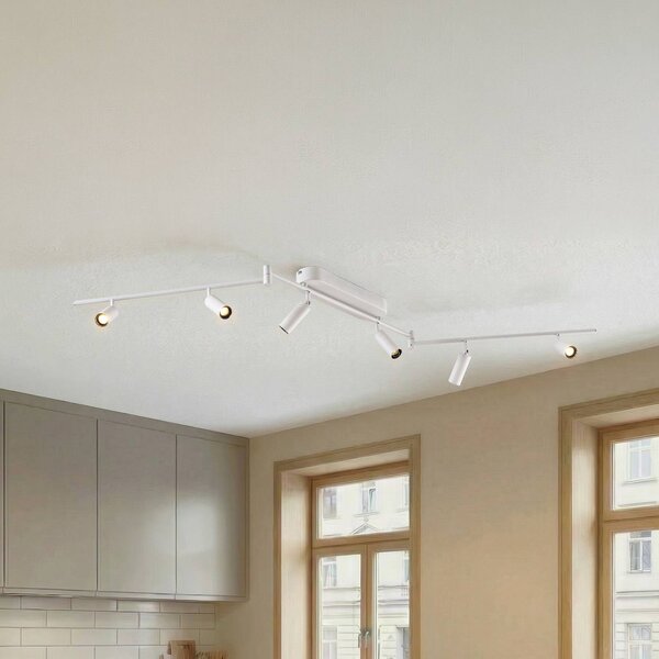 Lindby LED stropní svítidlo Eldrin, 6 žárovek, bodovky, bílé, Bílá / opál, Obývací pokoj / jídelna, kov, Moderní