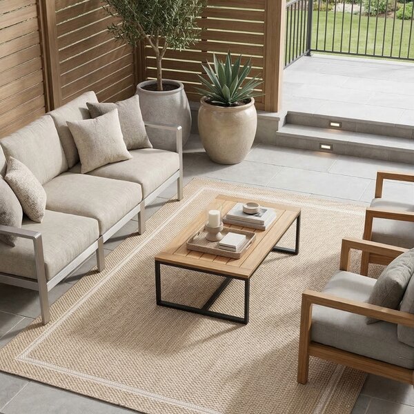 Fargotex Světle hnědý zahradní koberec Grano Frame 160 x 230 cm