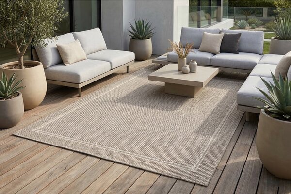Fargotex Šedý zahradní koberec Grano Frame 160 x 230 cm