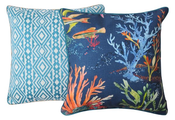 BOHOLOGY Modrý set dvou venkovních povlaků na polštář Marine Aztec