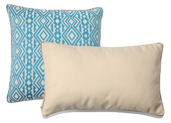 BOHOLOGY Modro-béžový set dvou venkovních povlaků na polštář Aztec