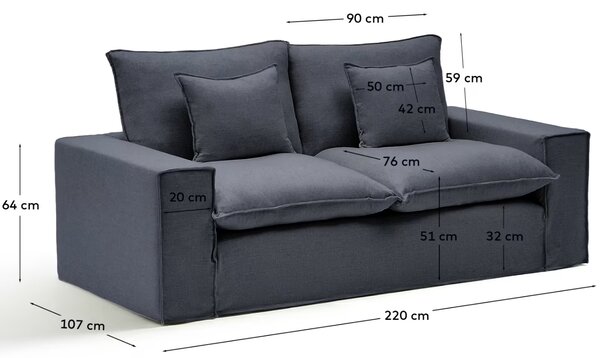 Kave Home Tmavě šedá pohovka Anarela 220 cm s odnímatelným potahem