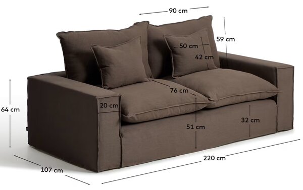 Kave Home Hnědá pohovka Anarela 220 cm s odnímatelným potahem