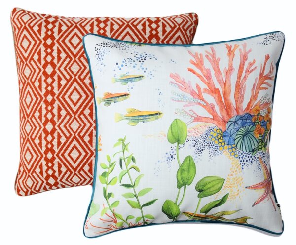 BOHOLOGY Bílo-oranžový set dvou venkovních povlaků na polštář Marine Aztec