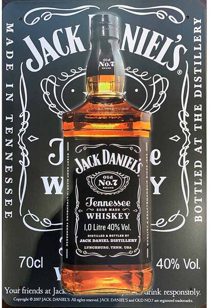 Ceduľa Jack Daniels black 30cm x 20cm Plechová tabuľa