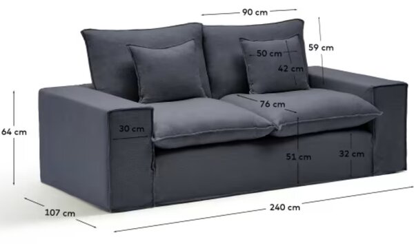 Kave Home Tmavě šedá pohovka Anarela 240 cm s odnímatelným potahem