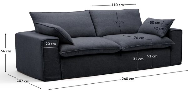 Kave Home Tmavě šedá pohovka Anarela 260 cm s odnímatelným potahem