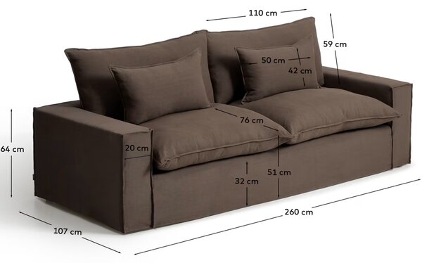 Kave Home Hnědá pohovka Anarela 260 cm s odnímatelným potahem