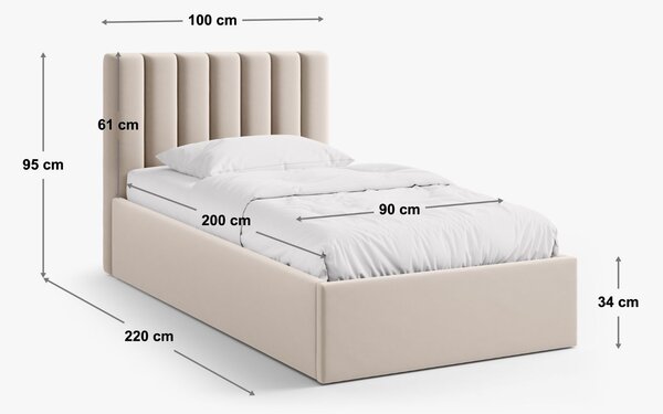 Micadoni Růžová sametová postel Allison 90 x 200 cm s úložným prostorem