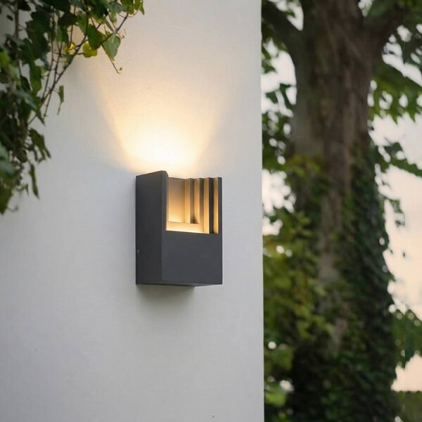Lindby LED venkovní nástěnné svítidlo Aurali, 1 svítidlo, černé, IP65, Černá, Hliník, Moderní