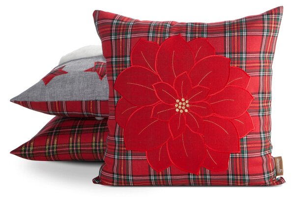 VÁNOČNÍ DEKORAČNÍ POVLAK NA POLŠTÁŘ POINSETTÍ 45X45 CM VZOROVANÁ