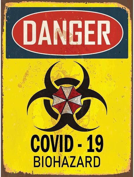 Ceduľa Covid - 19 - Biohazard Vintage style 30cm x 20cm Plechová tabuľa