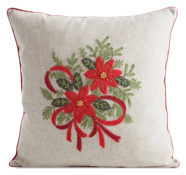 VÁNOČNÍ DEKORAČNÍ POVLAK NA POLŠTÁŘ POINSETTÍ 45X45 CM VZOROVANÁ