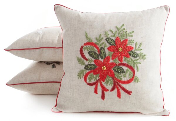 VÁNOČNÍ DEKORAČNÍ POVLAK NA POLŠTÁŘ POINSETTÍ 45X45 CM VZOROVANÁ