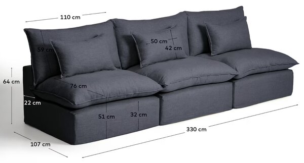 Kave Home Tmavě šedá pohovka Anarela 330 cm s odnímatelným potahem