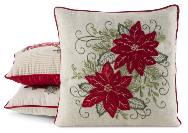 VÁNOČNÍ DEKORAČNÍ POVLAK NA POLŠTÁŘ POINSETTÍ 45X45 CM VZOROVANÁ