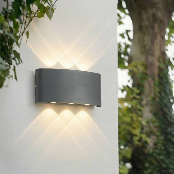 Lindby LED venkovní nástěnné svítidlo Ithan, 3-ramenné, antracitové, 17 cm, Černá, Hliník, Moderní