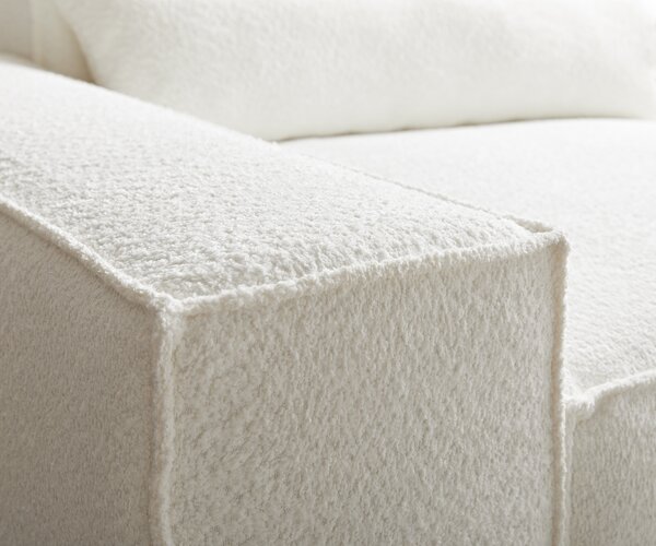 DELIFE Pohovka XL Sirpio 230x95 cm bouclé krémová bílá s taburetem