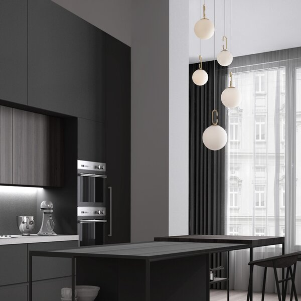 Bílo-zlaté skleněné závěsné LED světlo Nova Luce Hook 42 cm