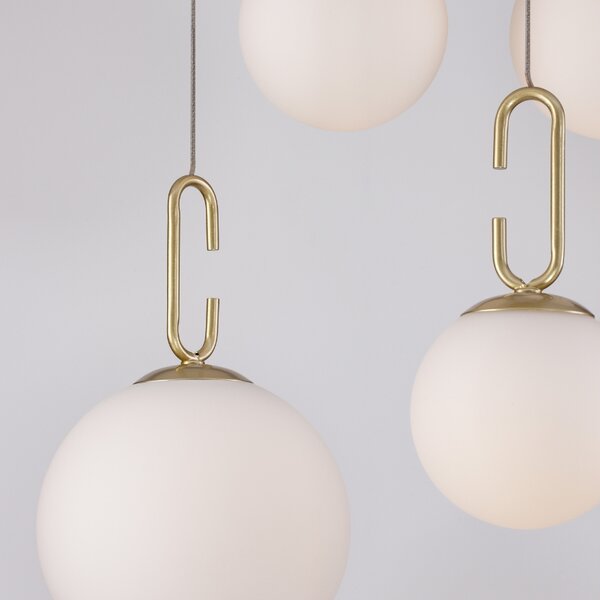 Bílo-zlaté skleněné závěsné LED světlo Nova Luce Hook 56,6 cm
