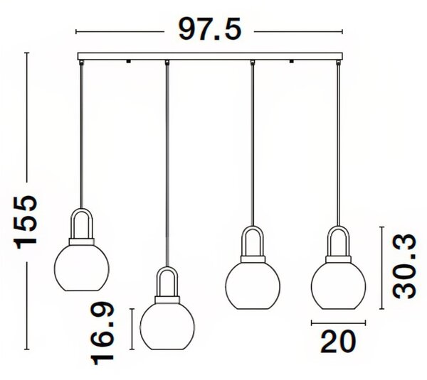 Skleněné závěsné světlo Nova Luce Irvine 97,5 cm