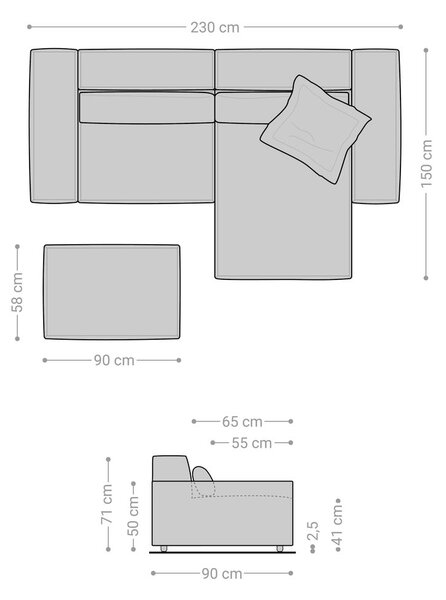 DELIFE Rohová pohovka Sirpio 230x155 cm bouclé krémovo-bílá lenoška variabilní s taburetem