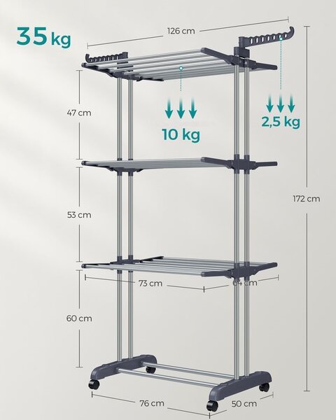 SONGMICS Sušák na prádlo Nehy 172 cm šedý/stříbrný