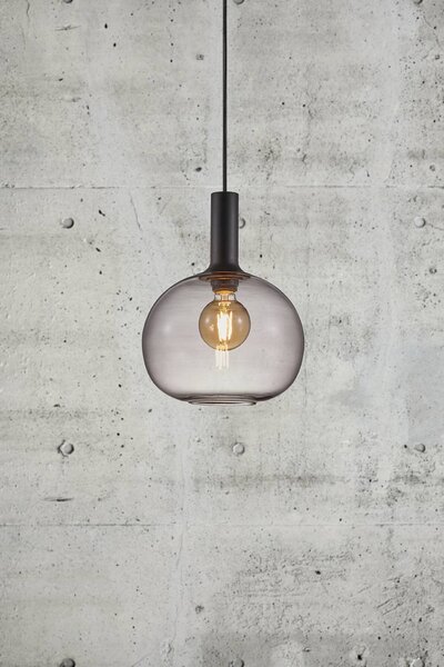 NORDLUX Alton závěsné svítidlo z kouřového skla Varianta: Ø 250 x 330 mm, 60 W, černá / kouřová
