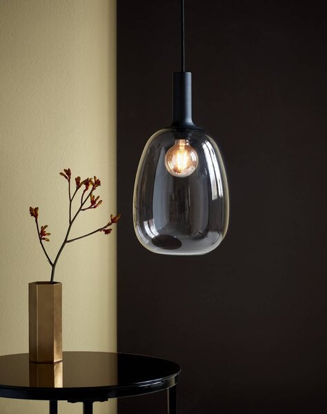 NORDLUX Alton závěsné svítidlo z kouřového skla Varianta: Ø 250 x 330 mm, 60 W, černá / kouřová
