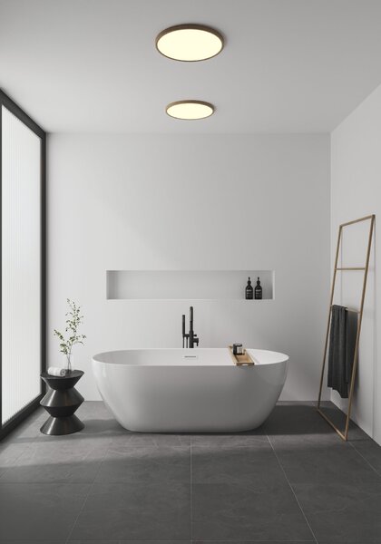 NORDLUX Oja 2700 K IP54 stmívatelné dřevěné světlo Varianta: Ø 294 x 23 mm, LED, 1600 lm, 2700 K, hnědá