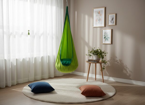 Závěsné křeslo pro děti – zelený kokon 70 × 150 cm